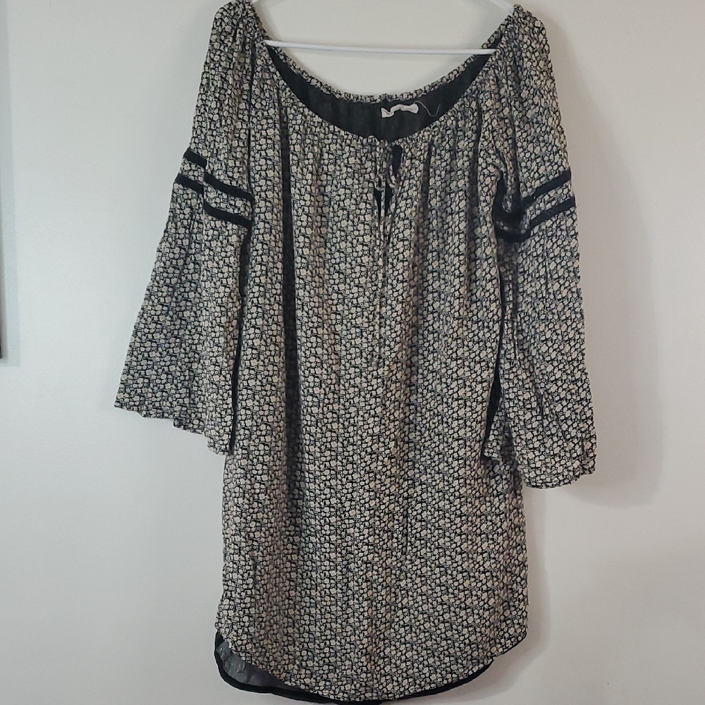 Natural Life Dainty Floral Mini Dress Size XL Off Shoulder Bellsleeve